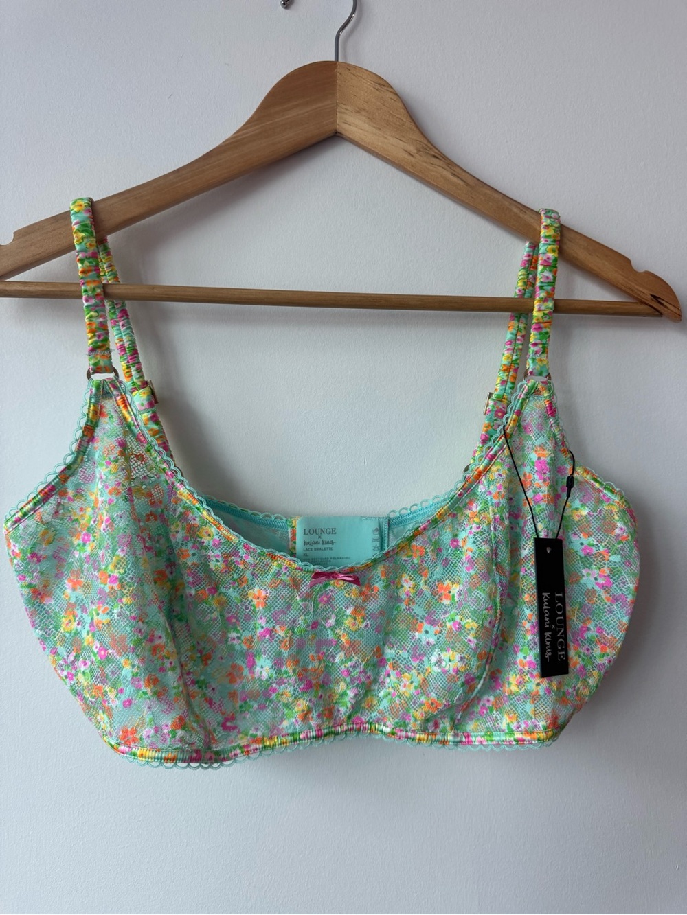 NWT Lounge x Kulani Kinis Floral Lace Bralette Mint Green Pink XL
